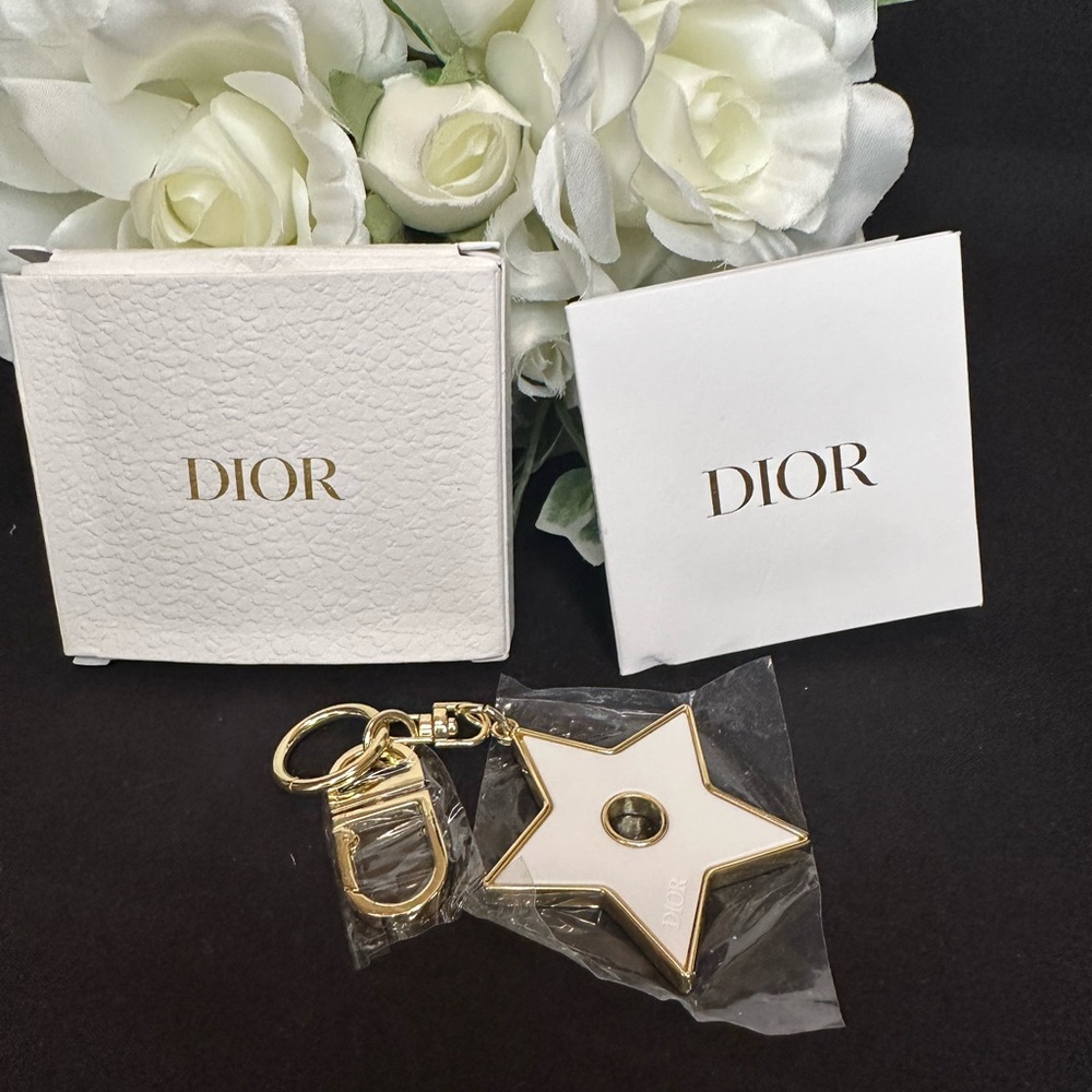 Dior Star Keychain / Bag Charm in White with Gold-Tone Trim LIMITED ADDITION